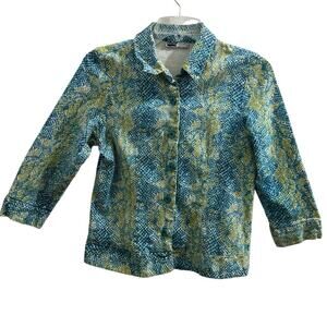 Kelly Scott Blue and Green Python Snake Print Pattern Knit Jacket